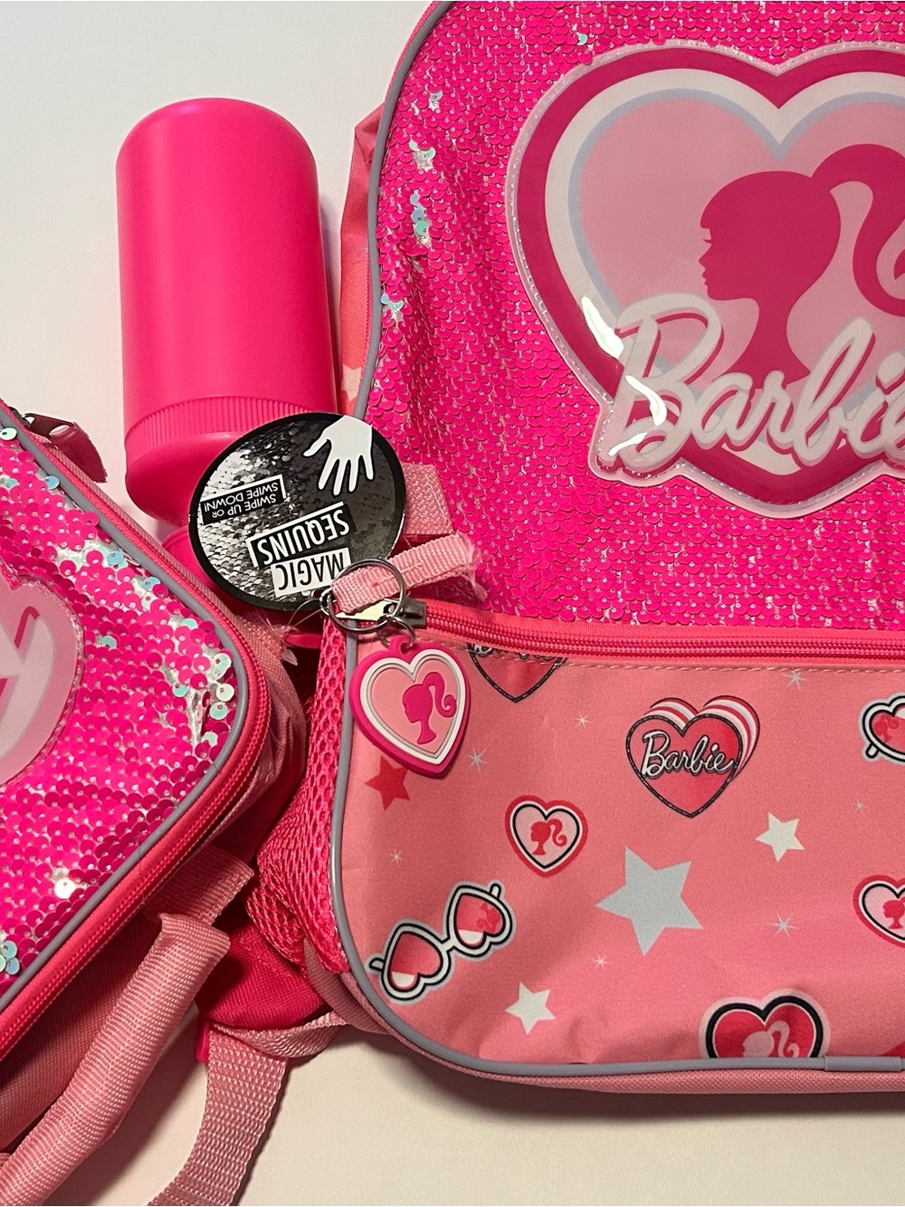 Barbie Pink Kids 5 piece Backpack with lunchbox, and water bottle NWT - Picture 3 of 12
